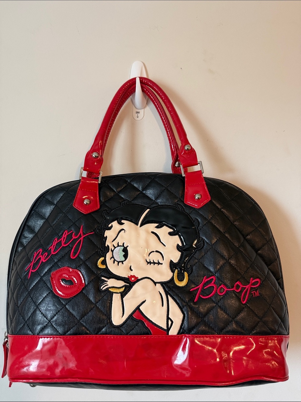 Betty Boop Black and Red Quilted Satchel with Character Applique